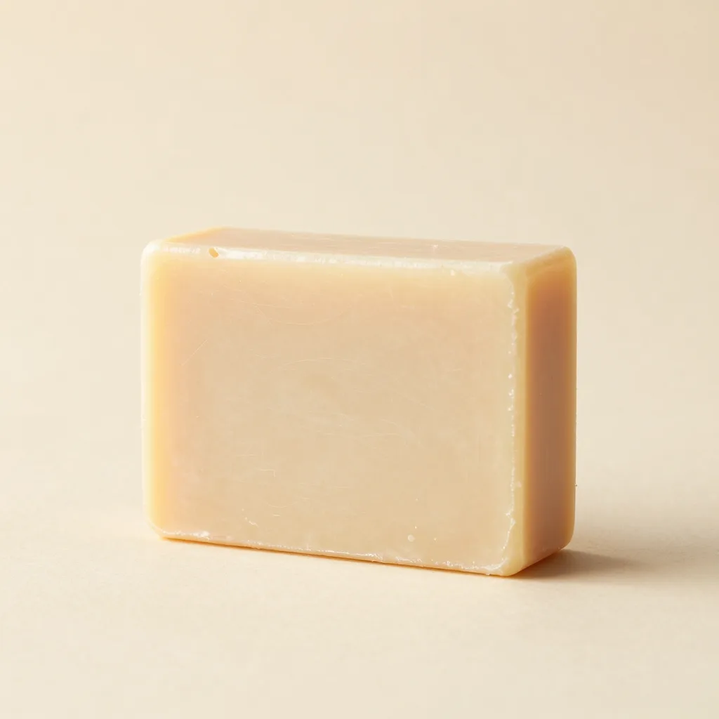 A plain castile soap bar on a light background