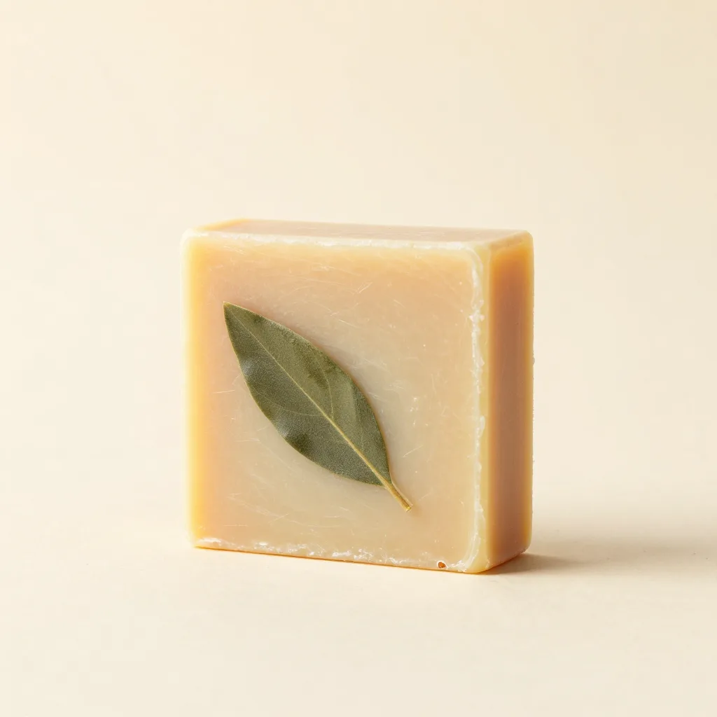 An olive leaf castile soap bar on a light background
