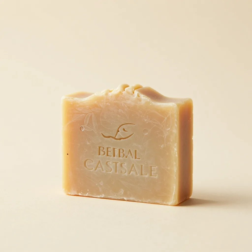 An herbal castile soap bar on a light background