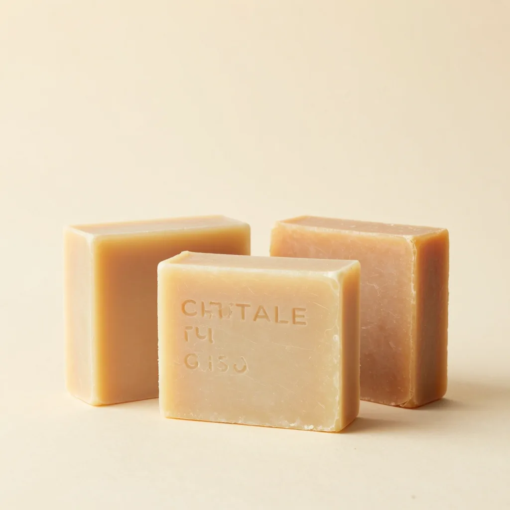 Three castile soap bars together on a light background