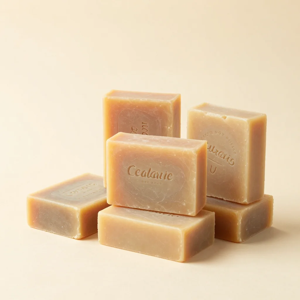 Six castile soap bars together on a light background